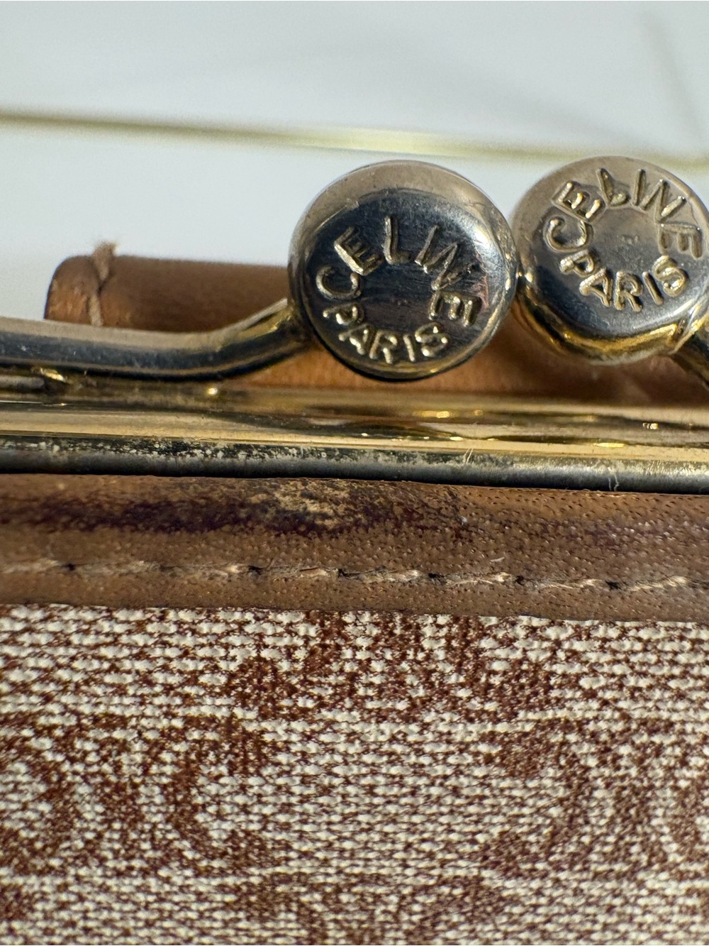 Vintage Celine MacadamMonogram Long Wallet Clutch Tan Leather TriompheMade Italy - Picture 5 of 14